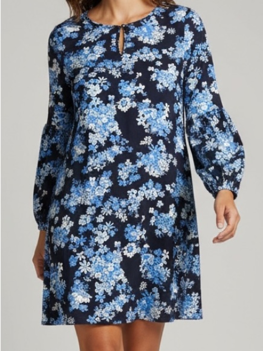 Michael Kors Navy Blue Floral Shift Dress with Light Blue Blooms